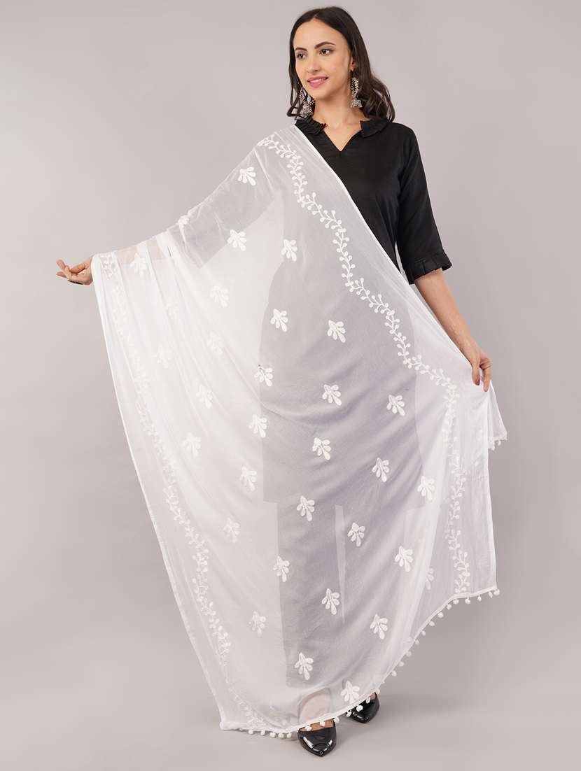 women solid with work embroidered dupatta  - 22186217 -  Standard Image - 1