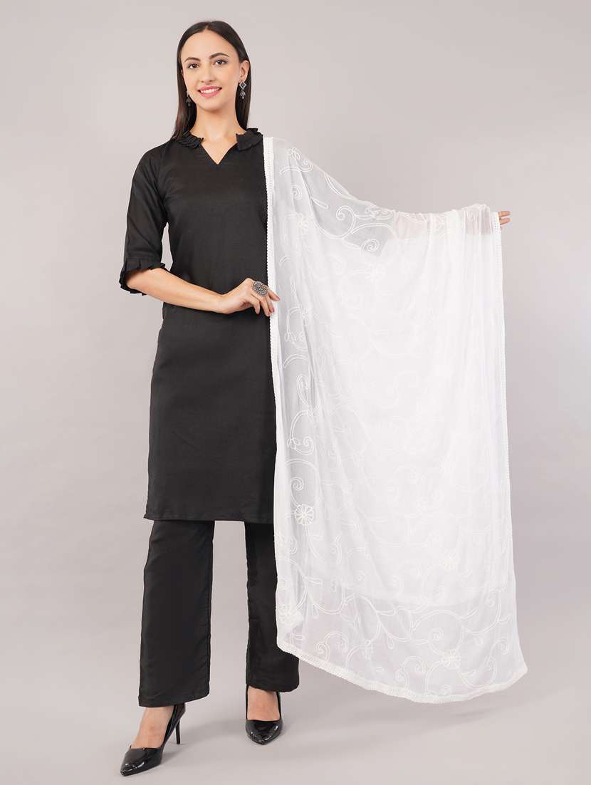 women solid with work embroidered dupatta 
