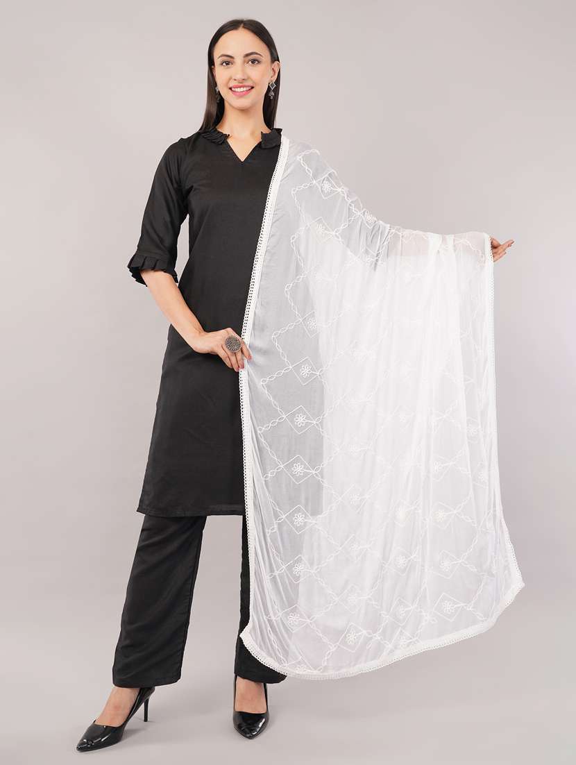 women solid with work embroidered dupatta 