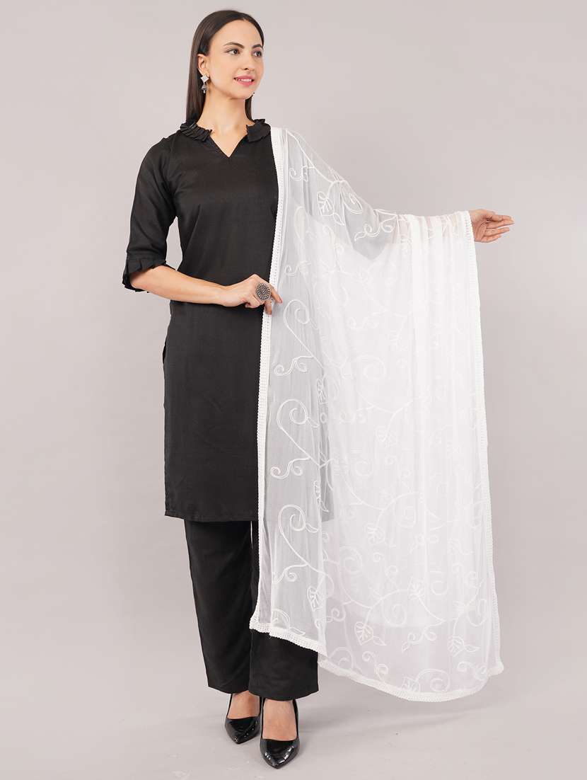 women solid with work embroidered dupatta 