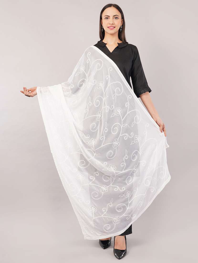 women solid with work embroidered dupatta  - 22186222 -  Standard Image - 1