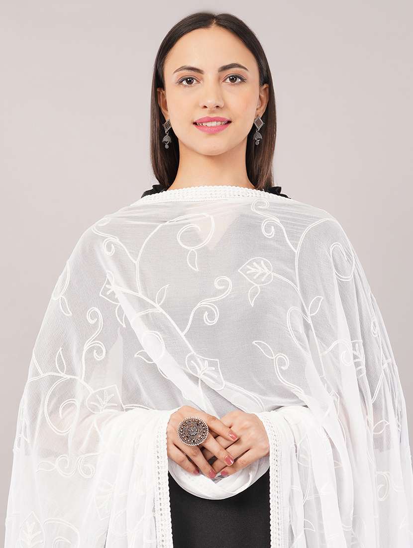 women solid with work embroidered dupatta  - 22186222 -  Standard Image - 4