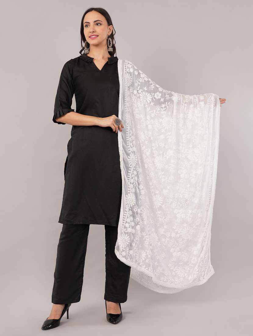 women solid with work embroidered dupatta 