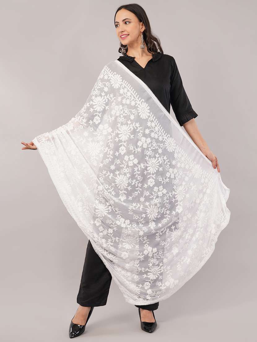 women solid with work embroidered dupatta  - 22186224 -  Standard Image - 1