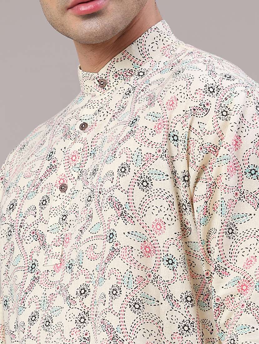 men printed mandarin neck short kurta - 22186647 -  Standard Image - 1