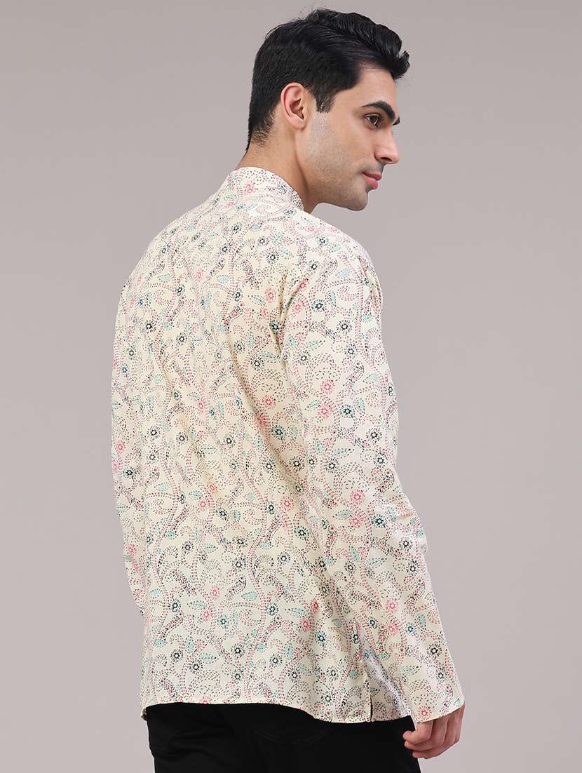 men printed mandarin neck short kurta - 22186647 -  Standard Image - 4