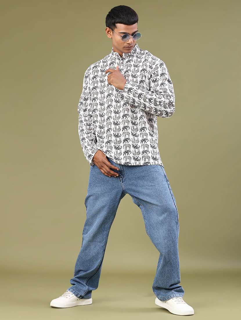 men printed mandarin neck short kurta - 22186649 -  Standard Image - 4