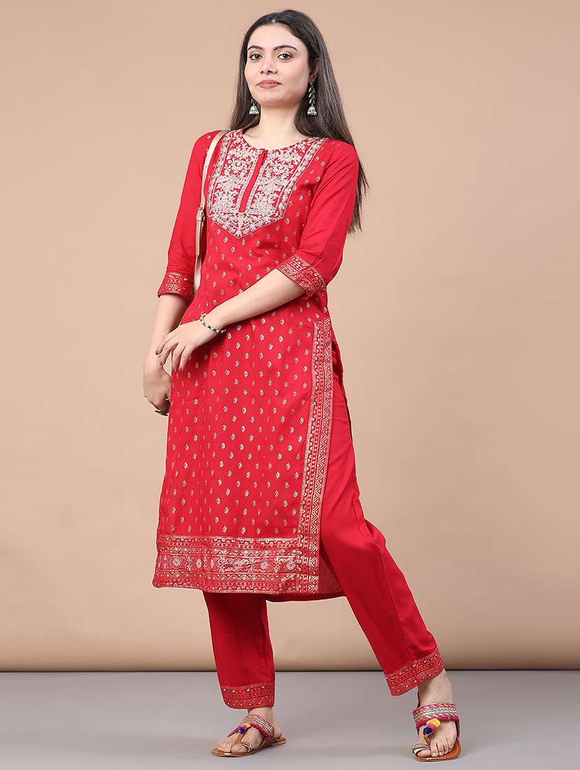 women red kurta pant set - 22186857 -  Standard Image - 1
