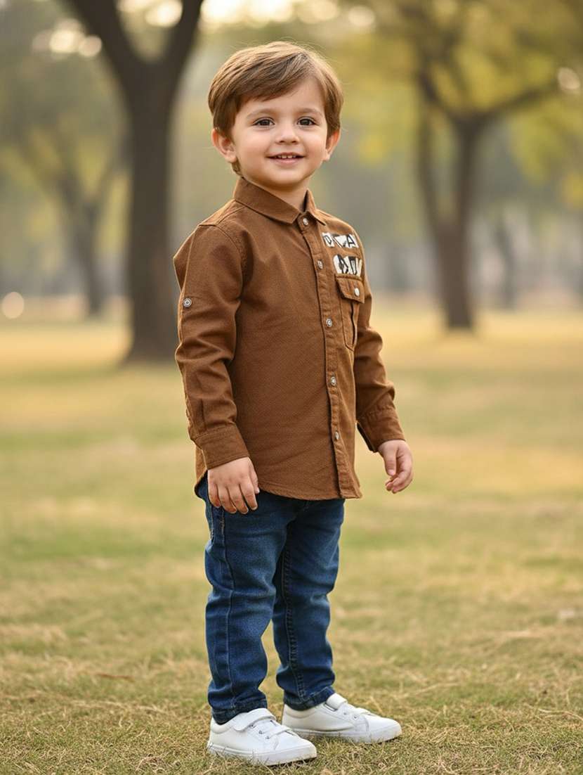 boys printed collared long sleeve shirt - 22186871 -  Standard Image - 1
