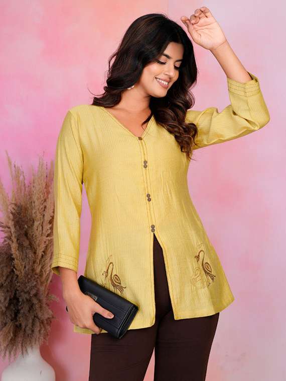 women embroidered long sleeve front slit kurti - 22186923 -  Standard Image - 1