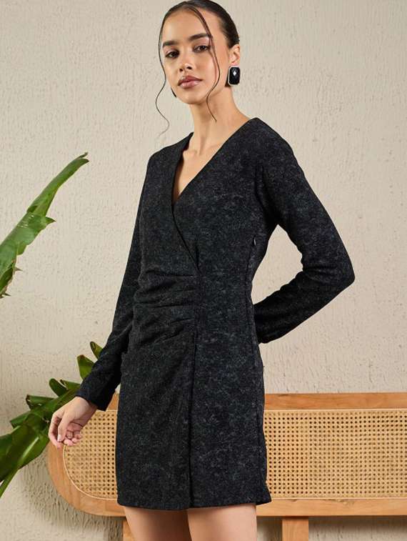 women solid long sleeve wrap dress - 22186925 -  Standard Image - 1
