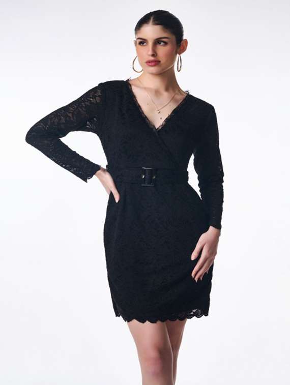 women solid long sleeve lace bodycon dress