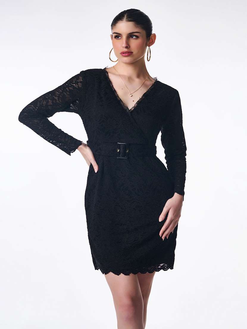 women solid long sleeve lace bodycon dress - 22186934 -  Standard Image - 1