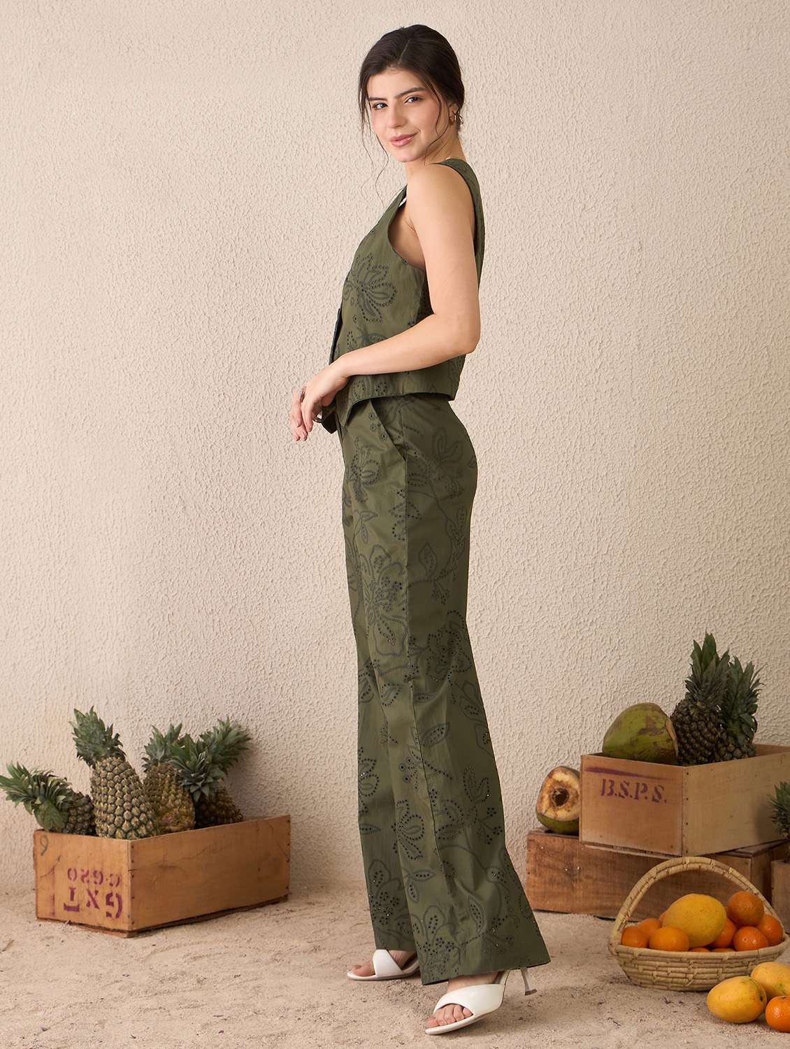 women embroidered vest top and trouser co-ord set - 22186937 -  Standard Image - 1