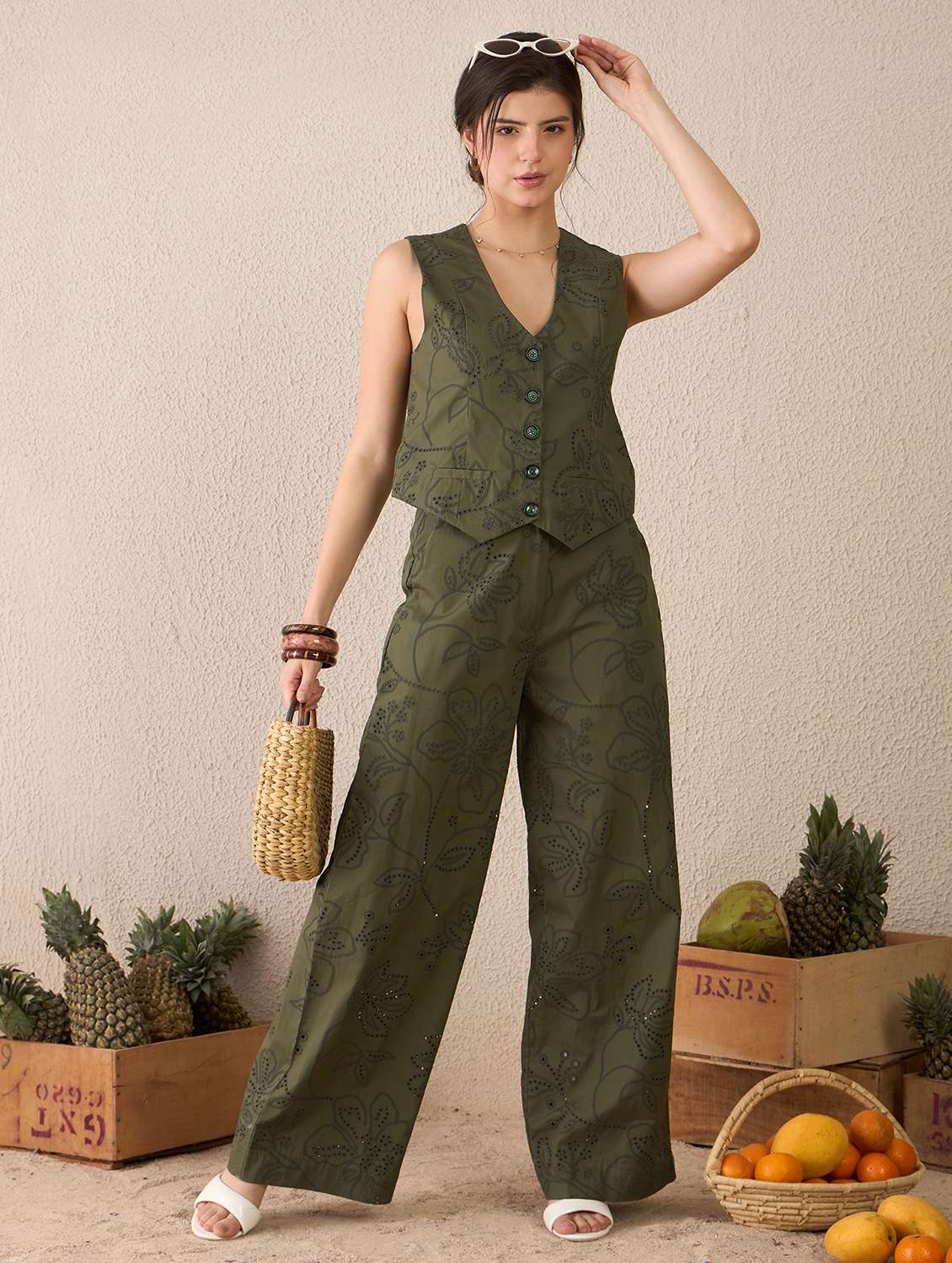 women embroidered vest top and trouser co-ord set - 22186937 -  Standard Image - 4