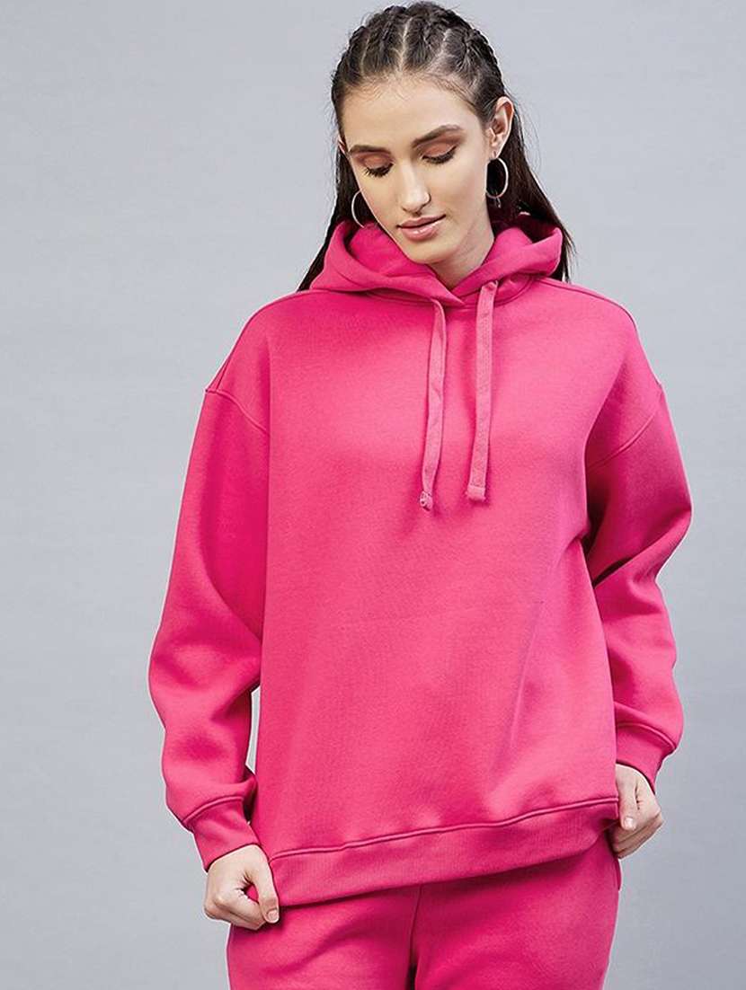 women solid long sleeve hooded sweatshirt - 22186944 -  Standard Image - 1