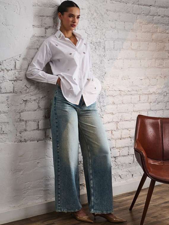 women embellished collared long sleeve shirt - 22186949 -  Standard Image - 1