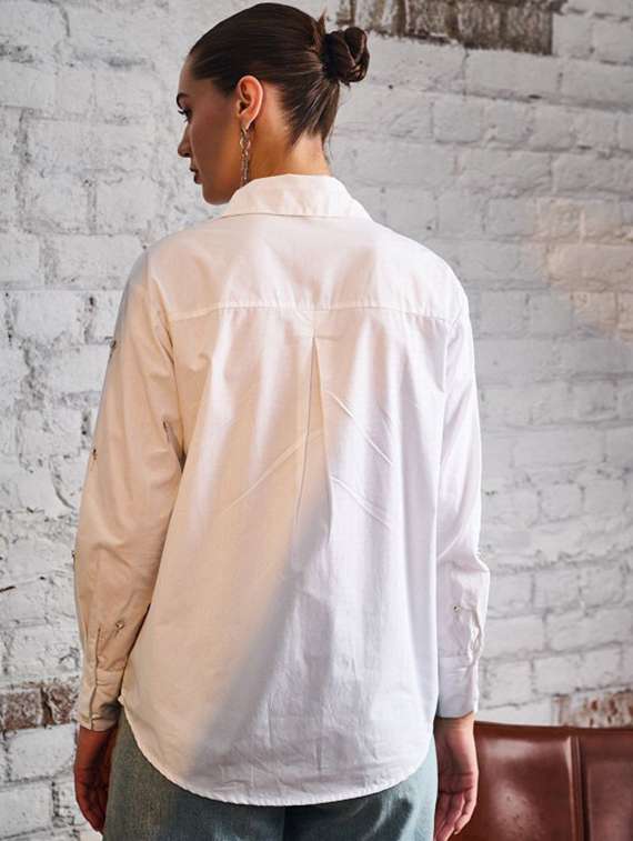 women embellished collared long sleeve shirt - 22186949 -  Standard Image - 4