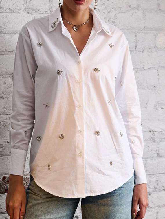 women embellished collared long sleeve shirt - 22186949 -  Standard Image - 6
