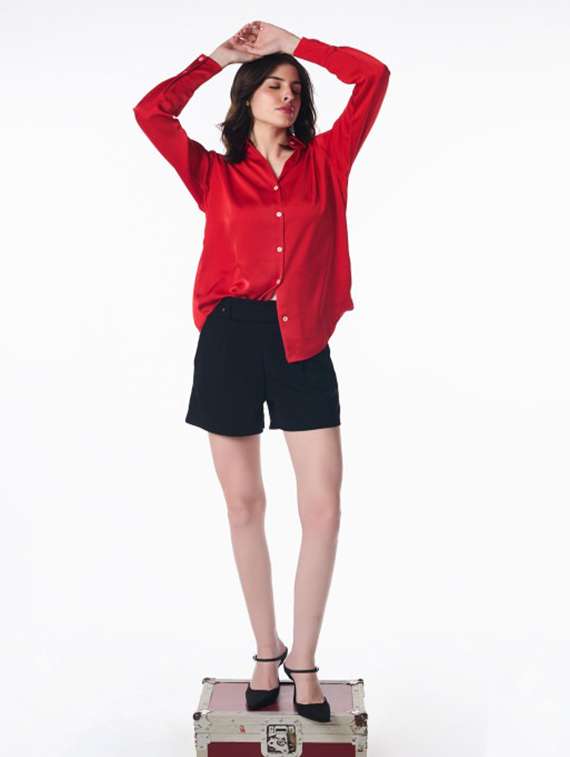 women solid collared long sleeve shirt - 22186952 -  Standard Image - 1