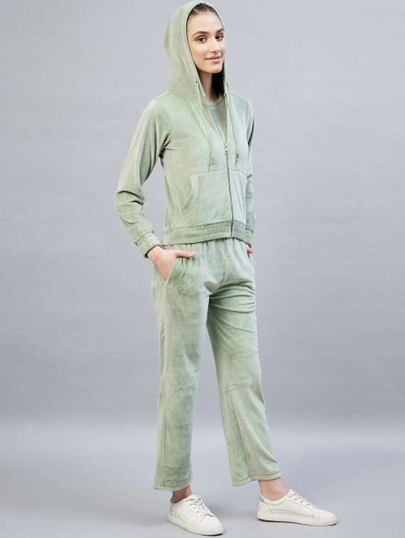 women solid long sleeve hooded winter co-ord set - 22186960 -  Standard Image - 1