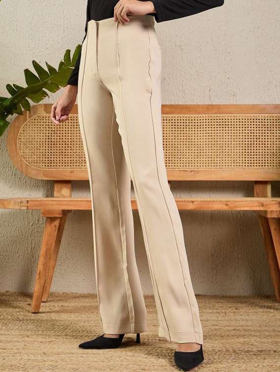 women solid high rise bootcut trouser - 22186961 -  Standard Image - 1