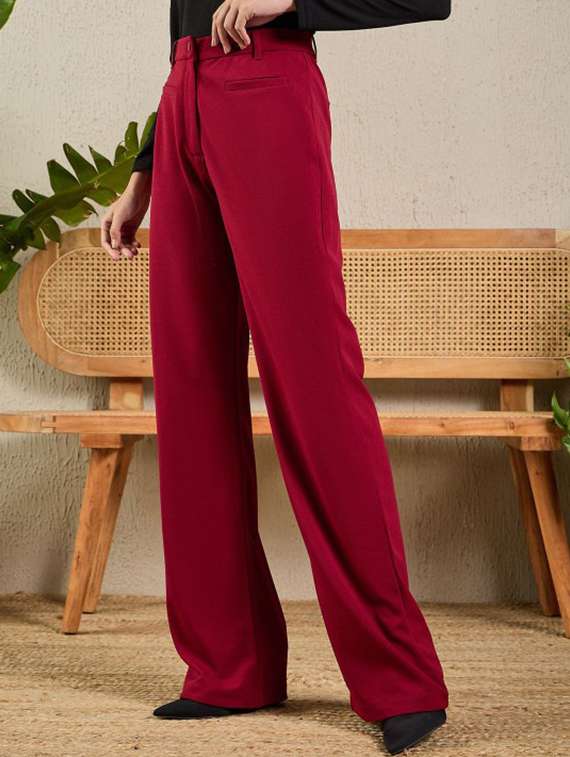 women solid high rise straight trouser - 22186962 -  Standard Image - 1