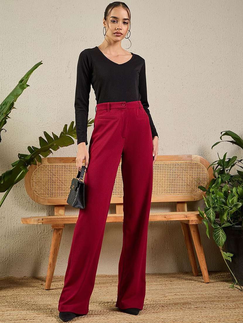 women solid high rise straight trouser - 22186962 -  Standard Image - 4