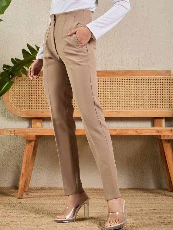 women solid high rise cigarette pants - 22186964 -  Standard Image - 1