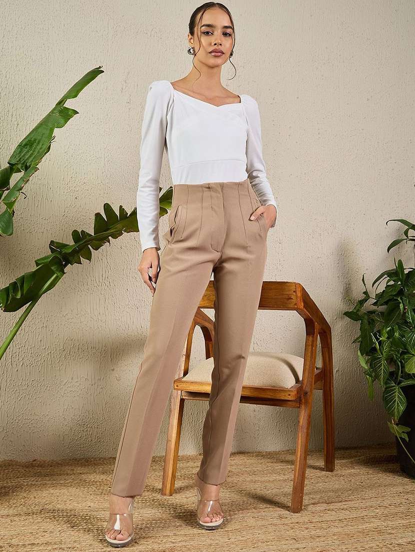 women solid high rise cigarette pants - 22186964 -  Standard Image - 4