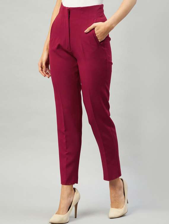 women solid high rise cigarette pants - 22186967 -  Standard Image - 1