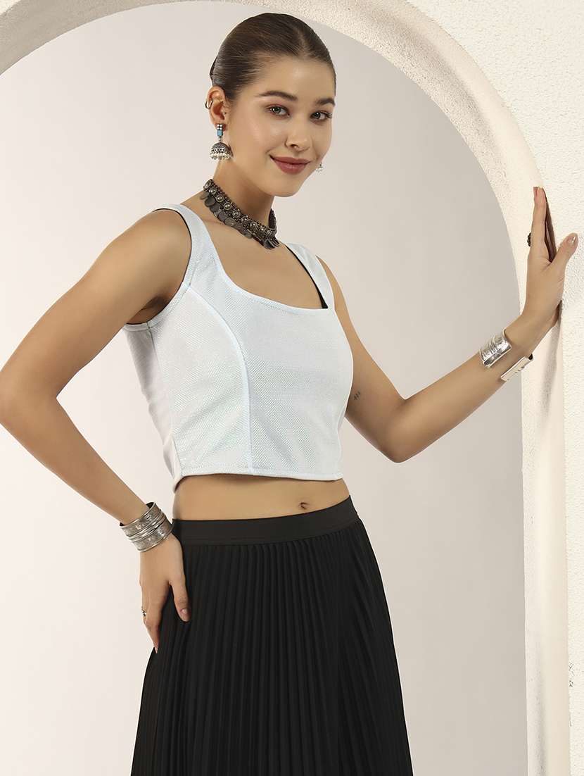 women solid sleeveless stitched blouse - 22186980 -  Standard Image - 1