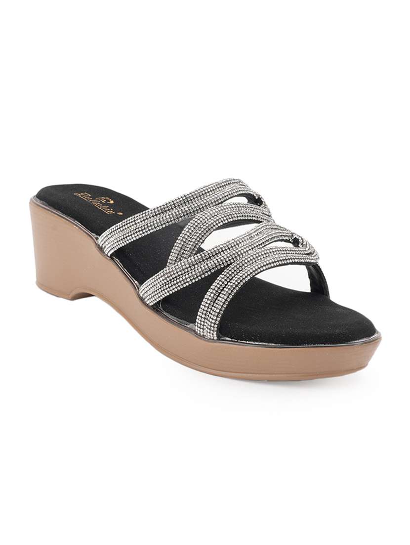 women embellished black slip on wedge - 22186995 -  Standard Image - 1