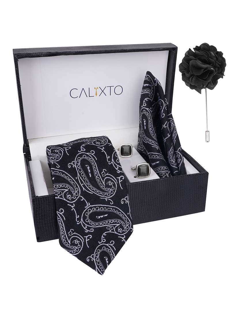 calixto men necktie tie with pocket square lapel pin & cufflinks set - 22187019 -  Standard Image - 1
