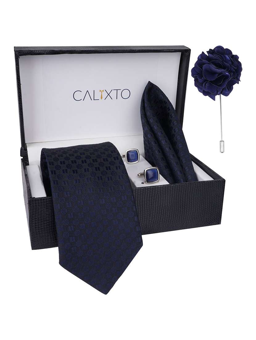 calixto men necktie tie with pocket square lapel pin & cufflinks set - 22187020 -  Standard Image - 1