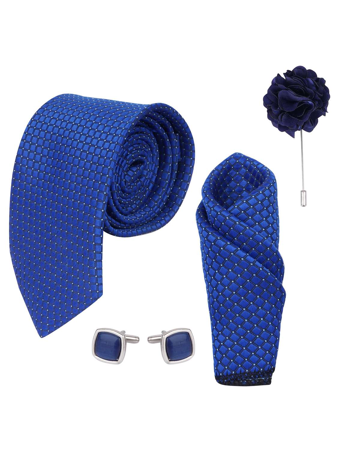 calixto men necktie tie with pocket square lapel pin & cufflinks set