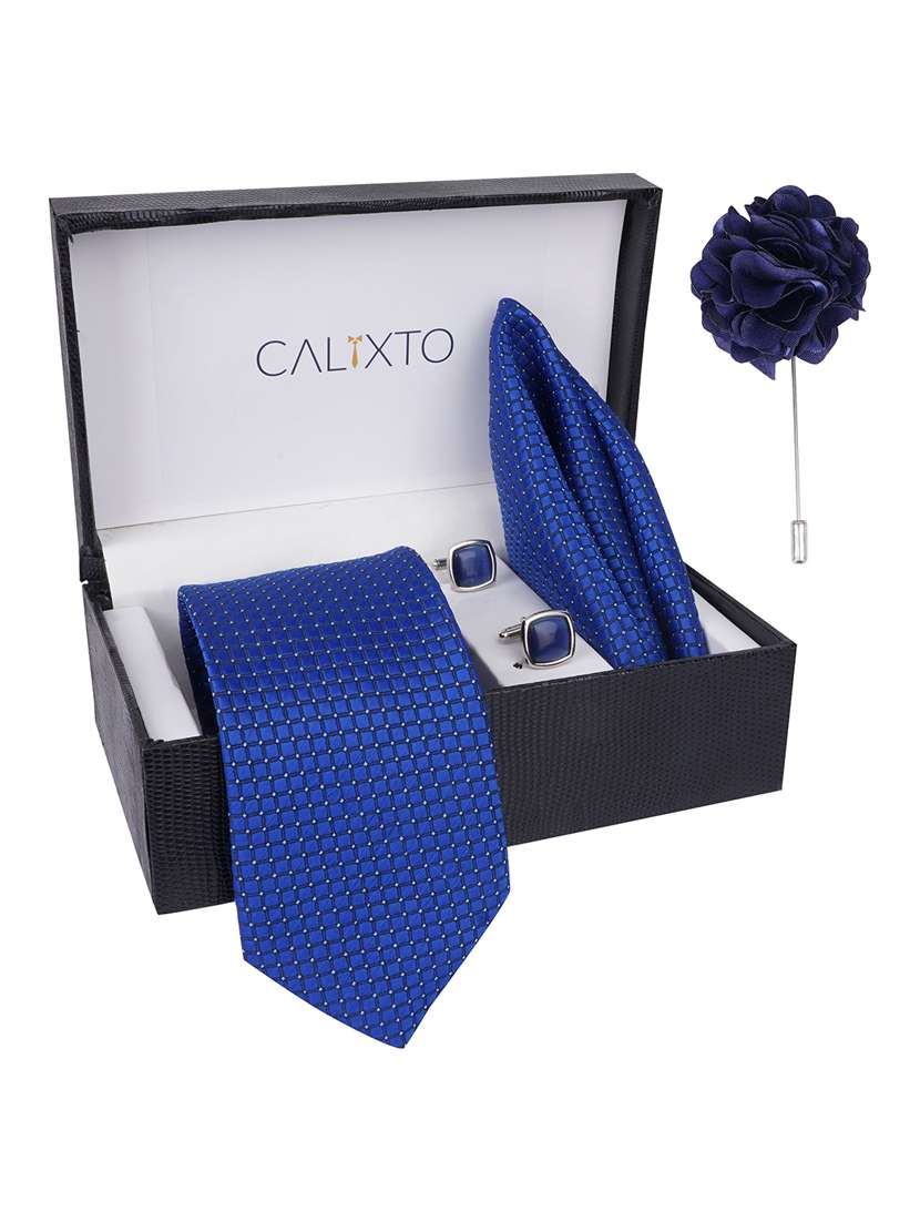 calixto men necktie tie with pocket square lapel pin & cufflinks set - 22187021 -  Standard Image - 1