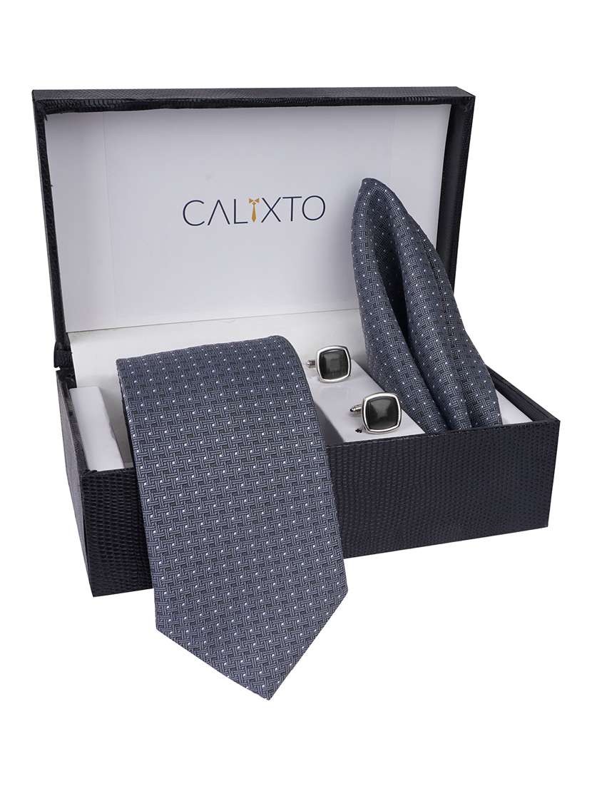 calixto men necktie tie with pocket square lapel pin & cufflinks set - 22187022 -  Standard Image - 1