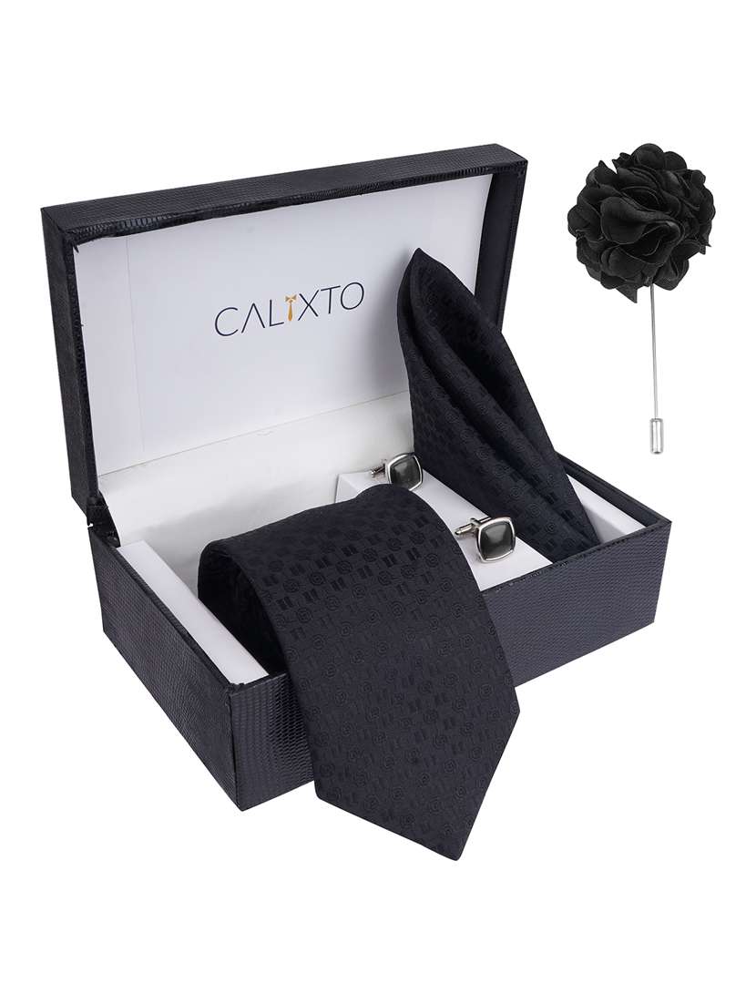 calixto men necktie tie with pocket square lapel pin & cufflinks set - 22187024 -  Standard Image - 1