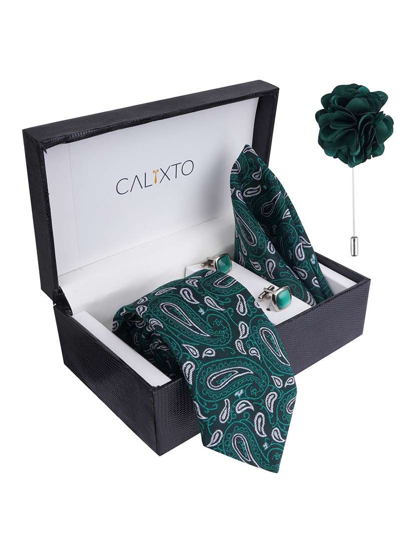 calixto men necktie tie with pocket square lapel pin & cufflinks set - 22187025 -  Standard Image - 1