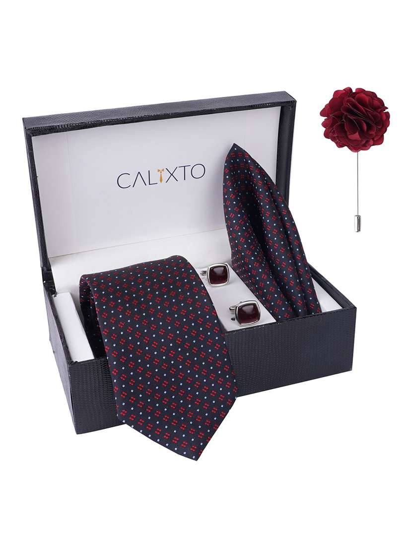 calixto men necktie tie with pocket square lapel pin & cufflinks set - 22187026 -  Standard Image - 1