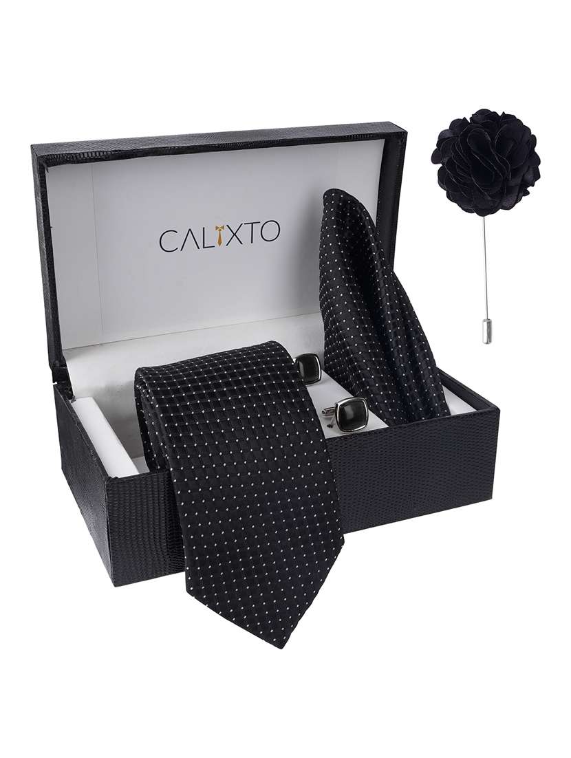calixto men necktie tie with pocket square lapel pin & cufflinks set - 22187028 -  Standard Image - 1