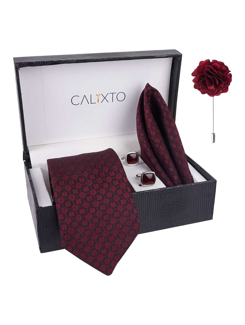 calixto men necktie tie with pocket square lapel pin & cufflinks set - 22187029 -  Standard Image - 1