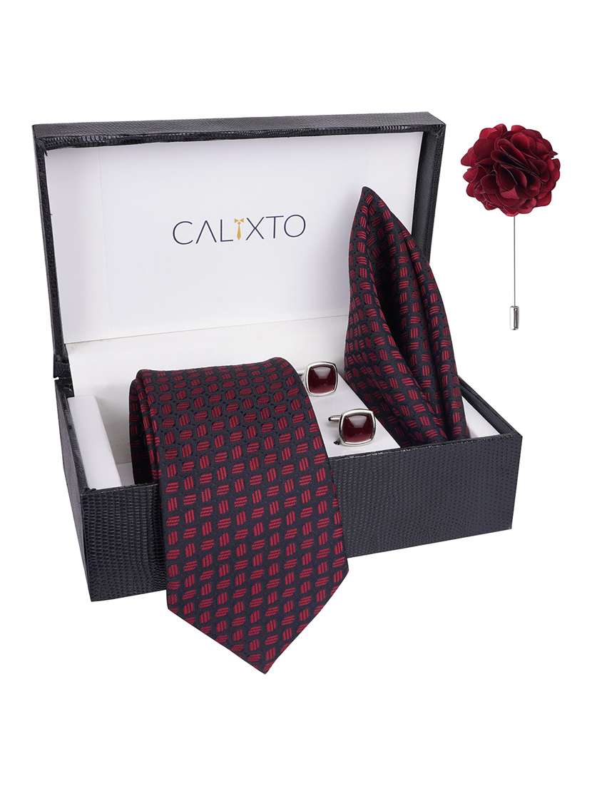 calixto men necktie tie with pocket square lapel pin & cufflinks set - 22187030 -  Standard Image - 1