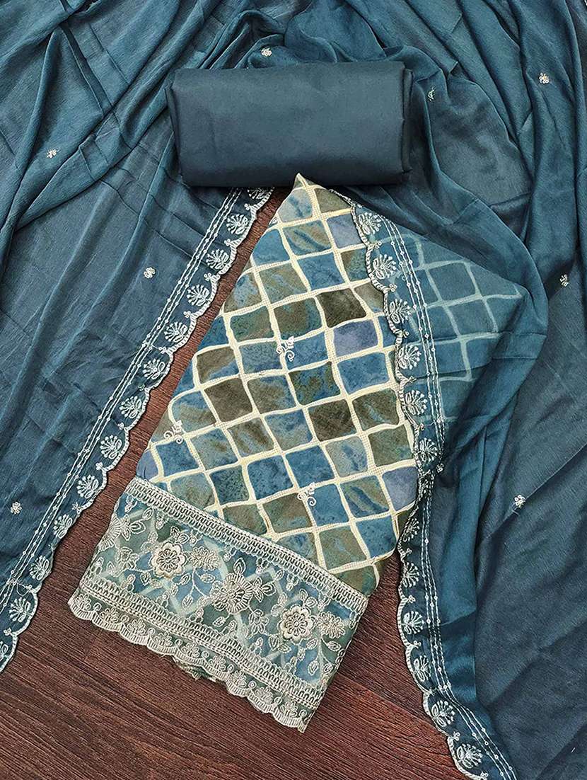 women printed embroidered unstitched suit set - 22187067 -  Standard Image - 1