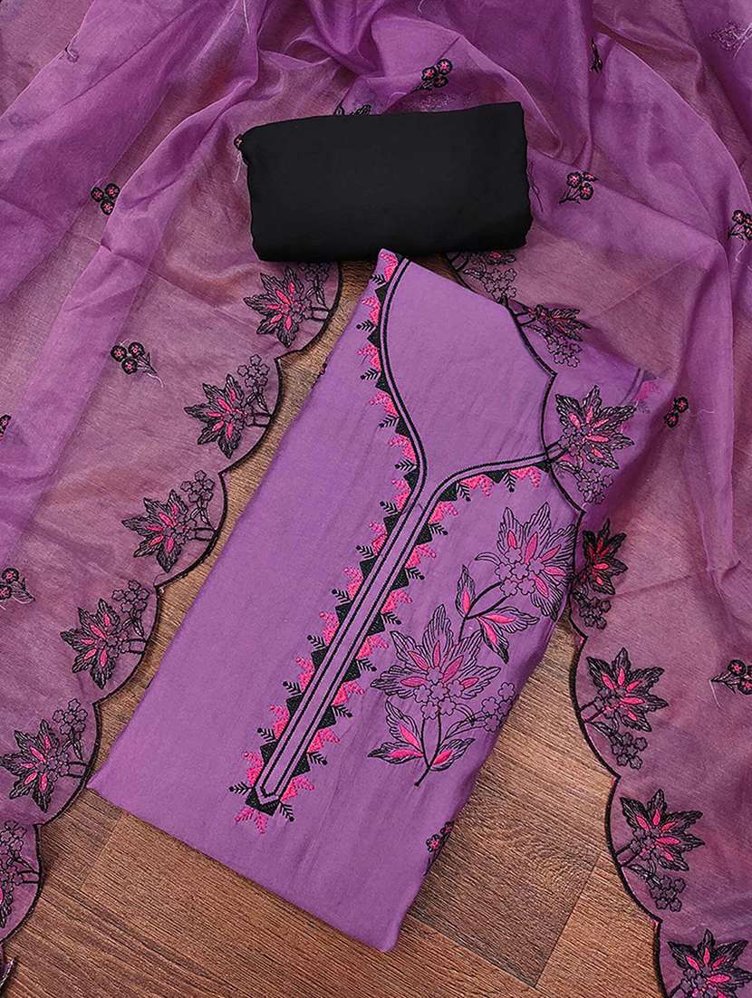 women solid with work embroidered unstitched suit set - 22187088 -  Standard Image - 1
