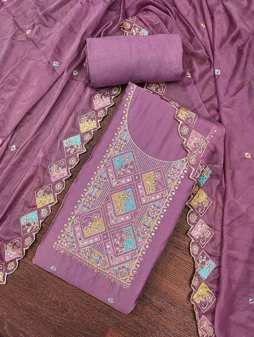 women solid with work embroidered unstitched suit set - 22187092 -  Standard Image - 1