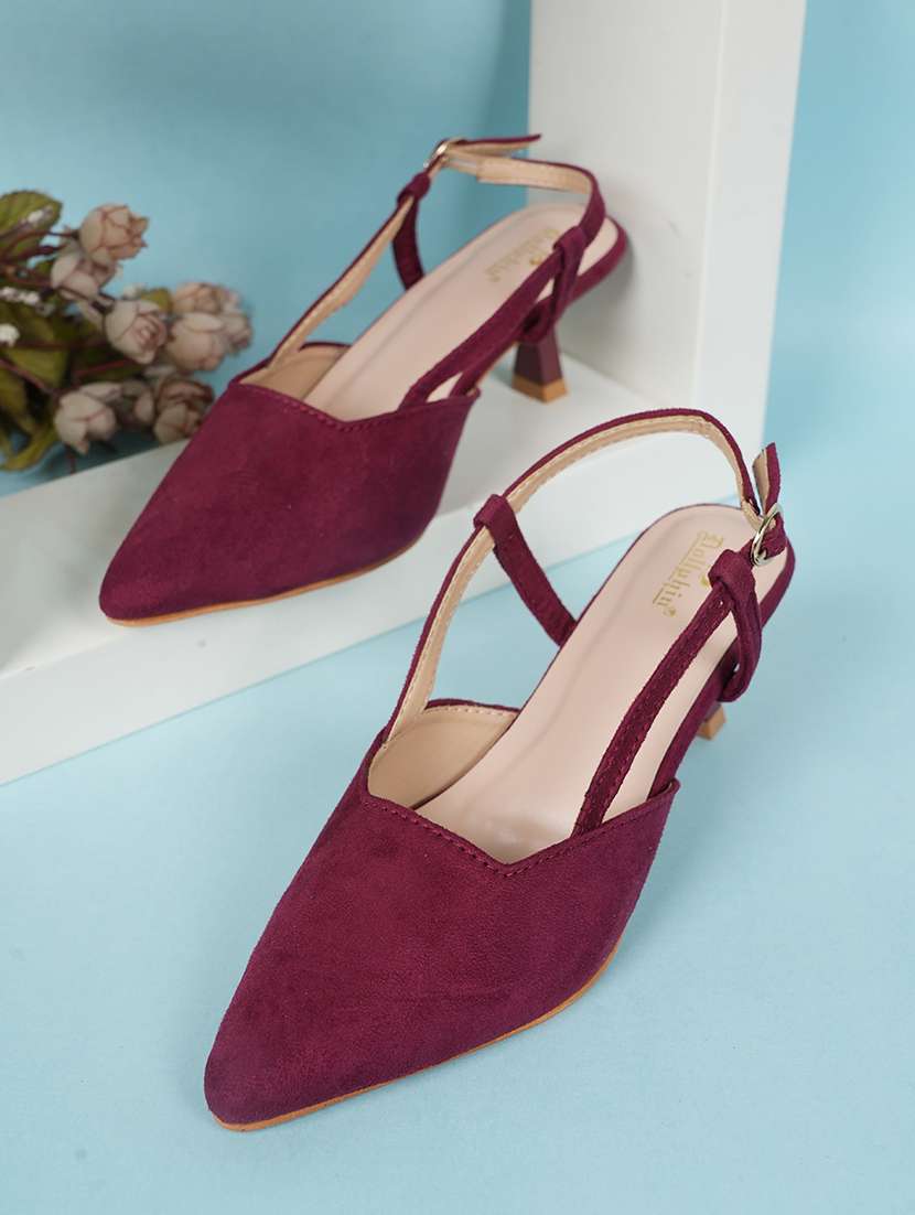 women maroon slip on sandal