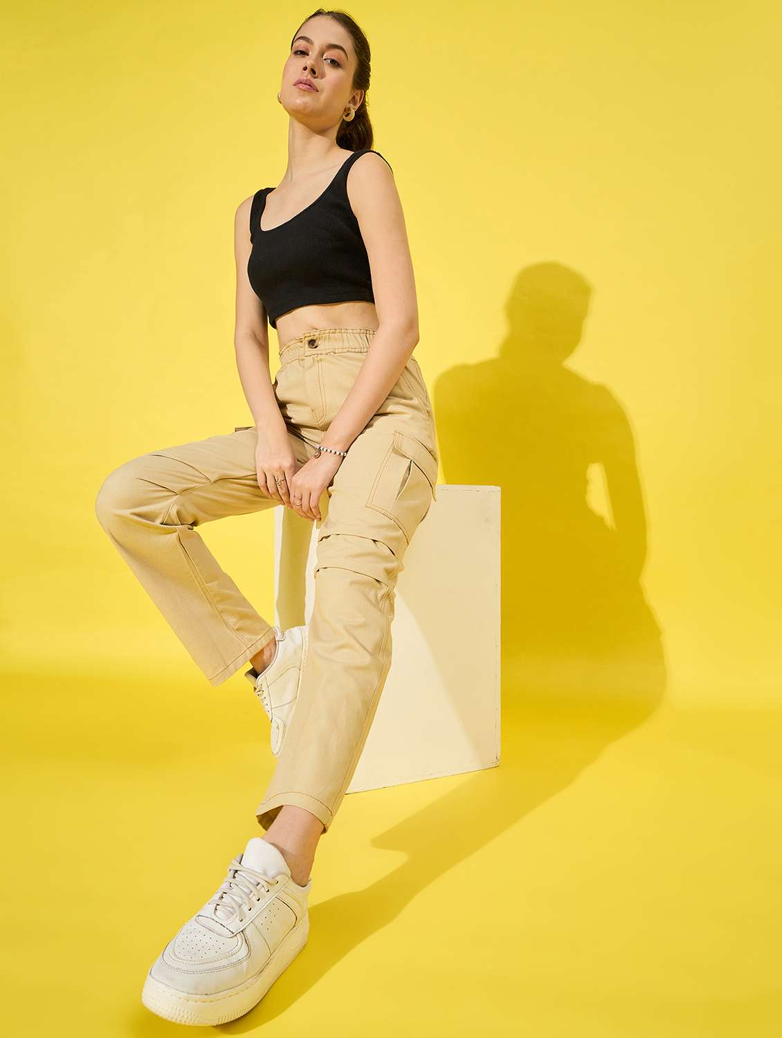 women pack of 2 solid high rise cargo - 22187219 -  Standard Image - 4