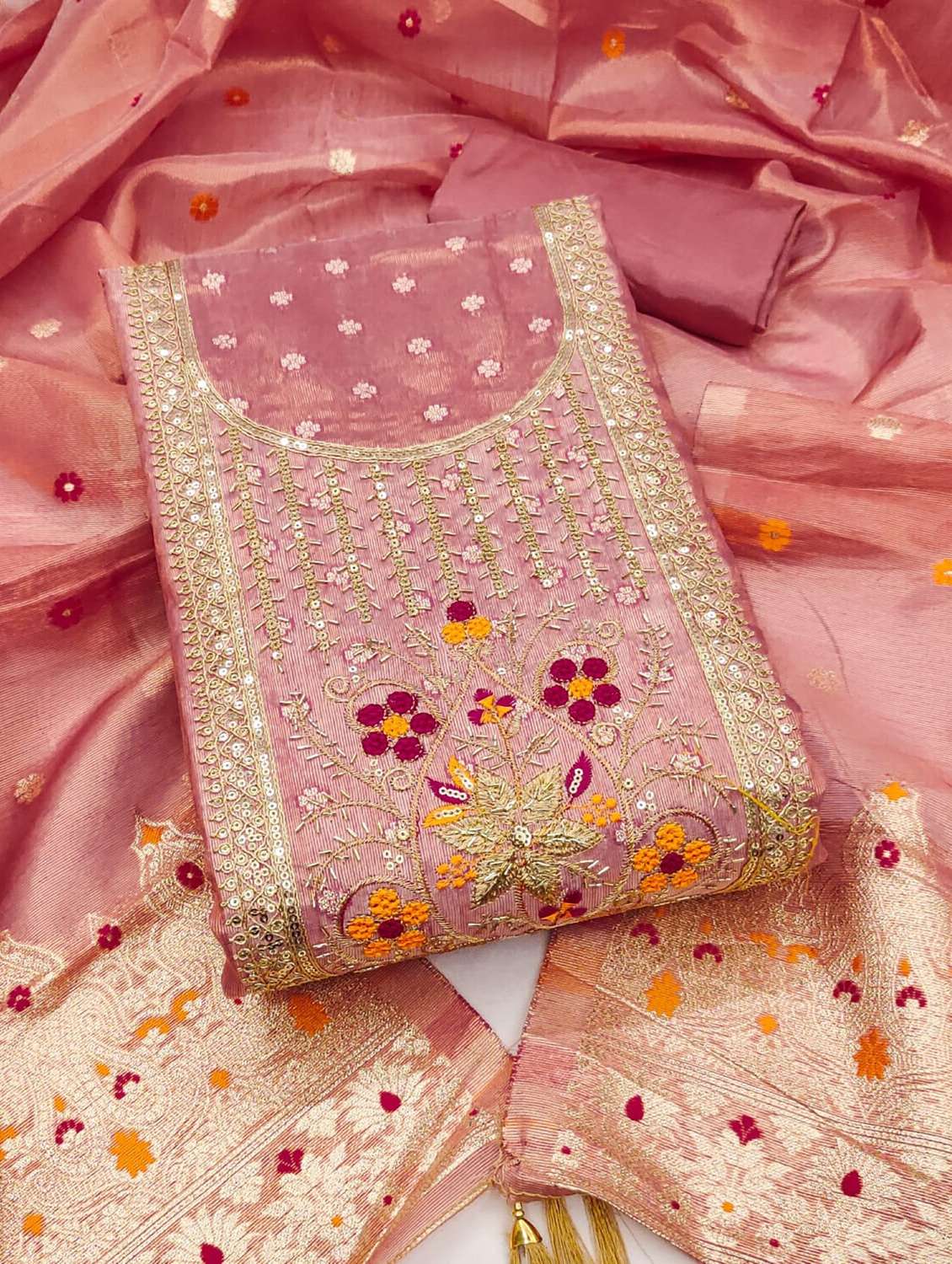 women self design embroidered unstitched suit set